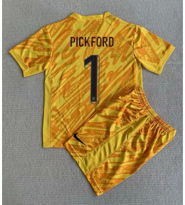 England Jordan Pickford #1 Målmand Hjemmebanesæt Børn EM 2024 Kort ærmer (+ korte bukser)